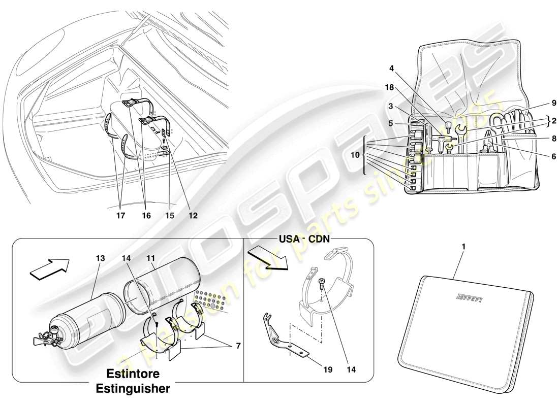 ferrari f430 scuderia (usa) tools and accessories provided with vehicle part diagram