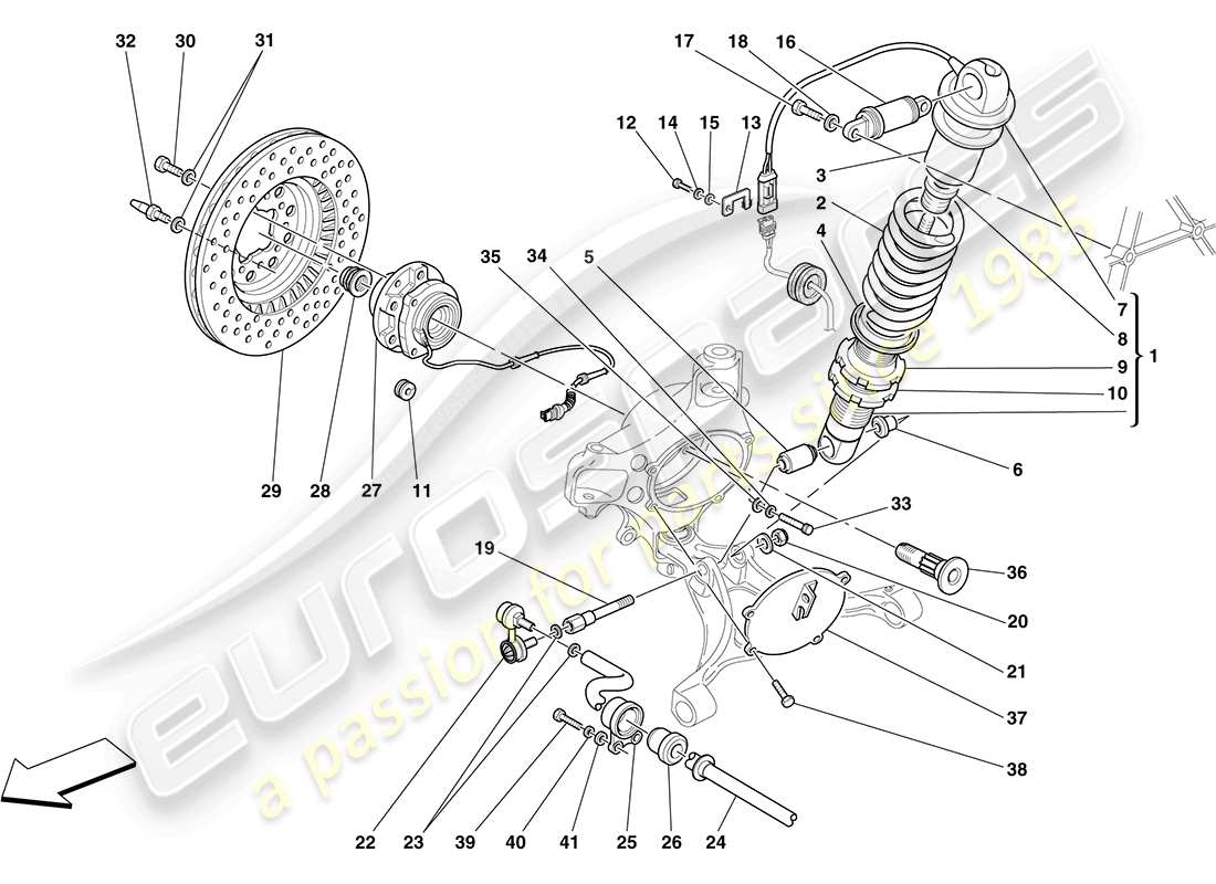 ferrari f430 coupe (europe) front suspension - shock absorber and brake disc parts diagram