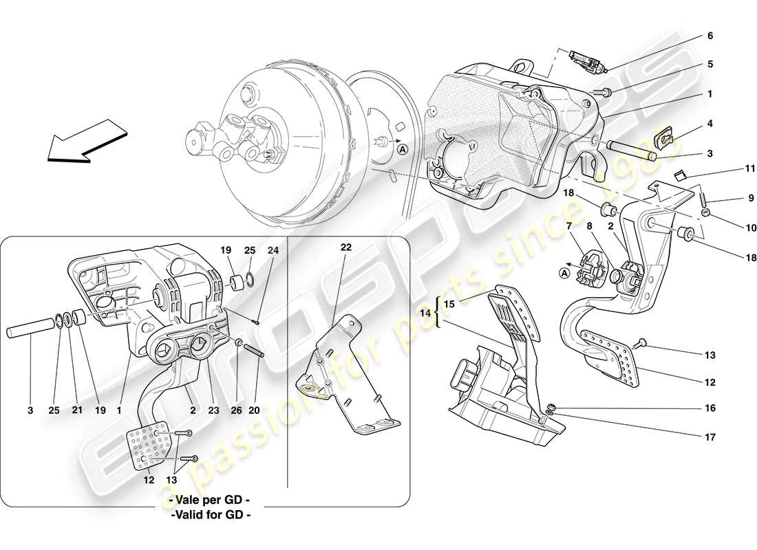 ferrari california (rhd) complete pedal board assembly part diagram