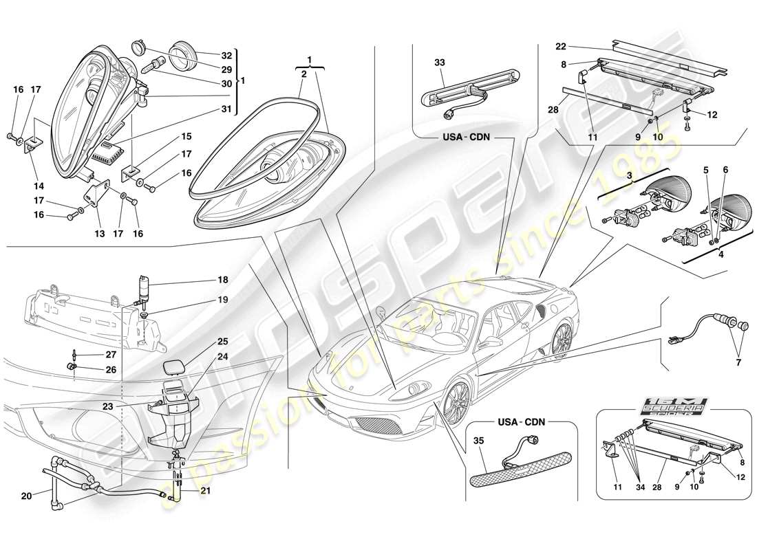 ferrari f430 scuderia spider 16m (europe) headlights and taillights part diagram