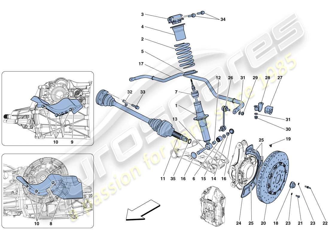 ferrari 812 superfast (europe) rear suspension - shock absorber and brake disc parts diagram