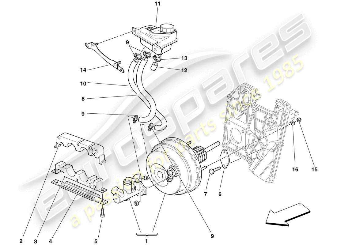 ferrari f430 scuderia (usa) hydraulic brake and clutch controls part diagram