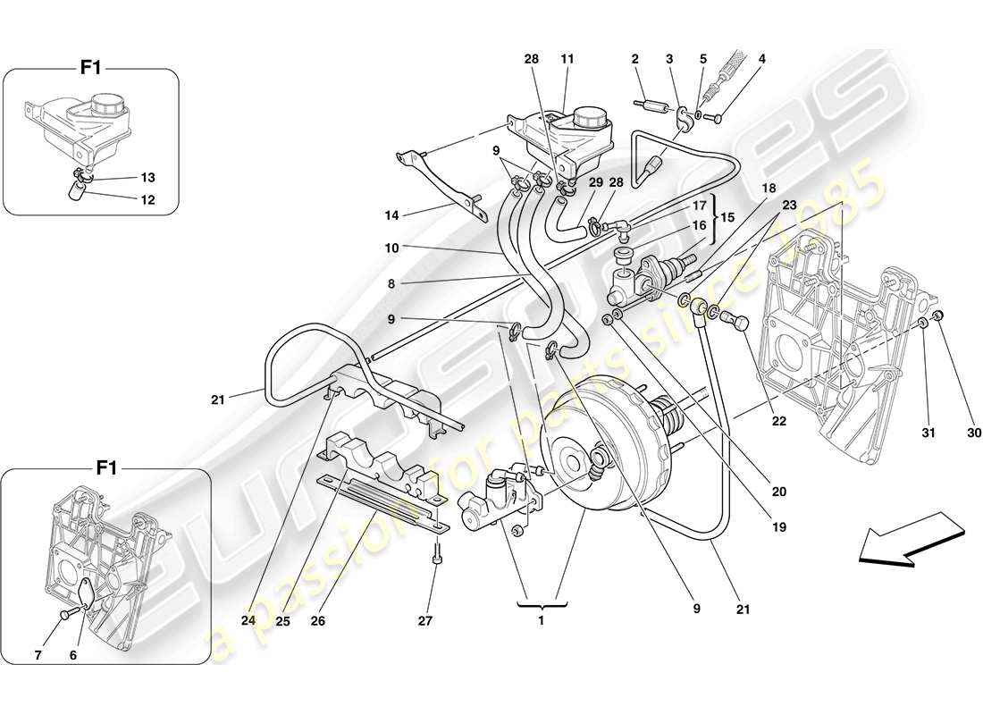 ferrari f430 coupe (usa) hydraulic brake and clutch controls part diagram
