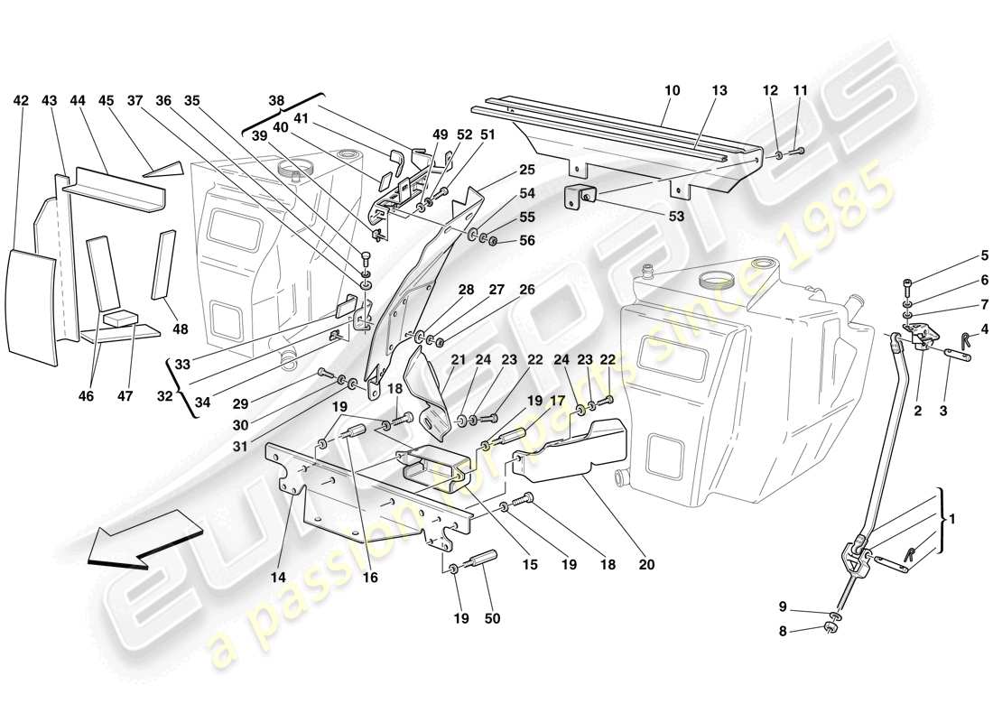ferrari f430 scuderia (usa) fuel tanks - fasteners and guards part diagram