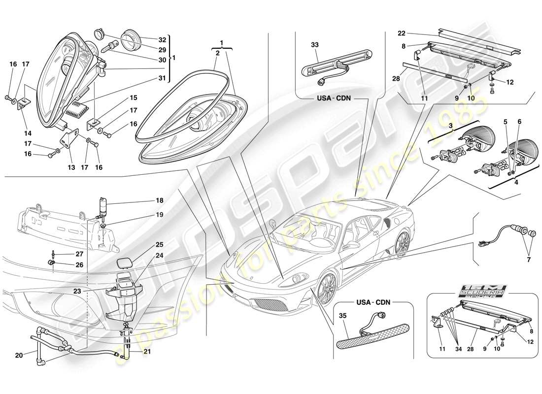 ferrari f430 scuderia (usa) headlights and taillights parts diagram