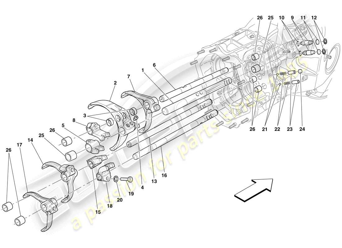 maserati mc12 inner gearbox controls parts diagram