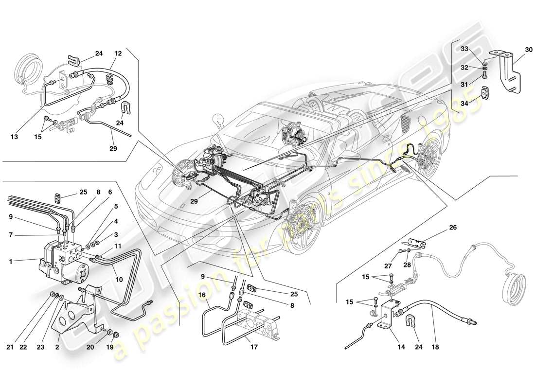 ferrari f430 spider (rhd) brake system parts diagram