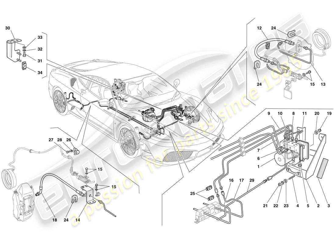 ferrari f430 scuderia (usa) brake system parts diagram