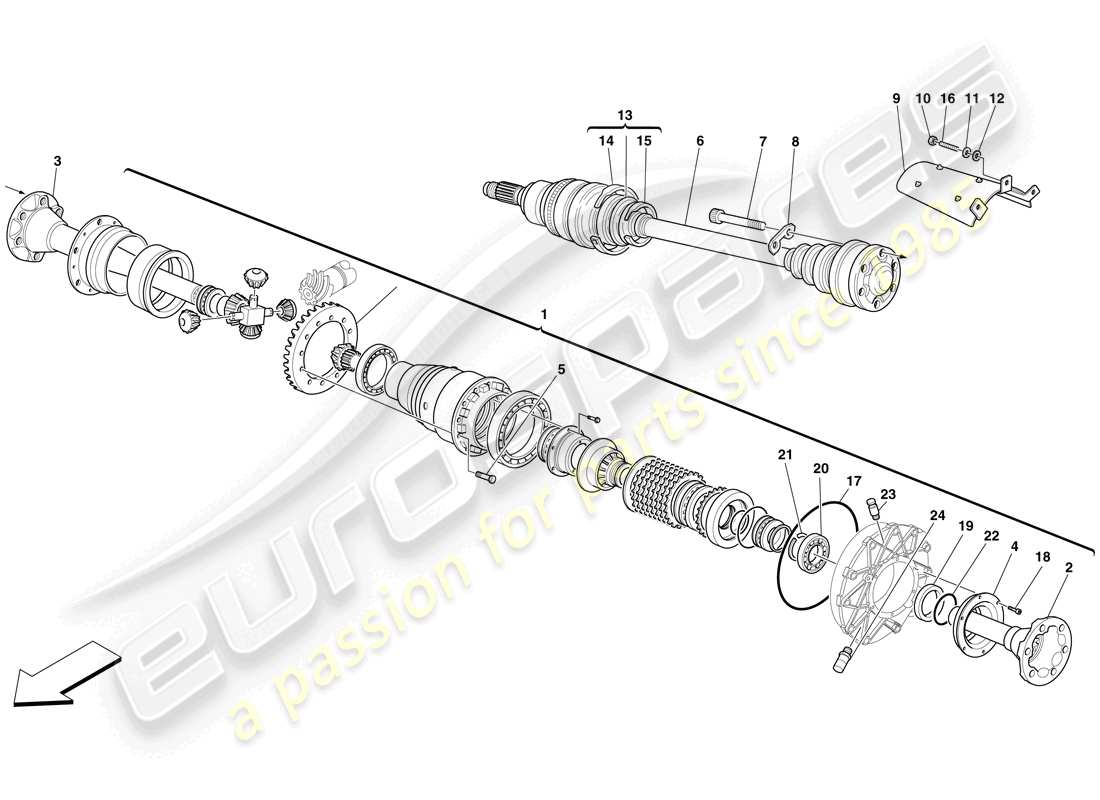 ferrari f430 spider (rhd) differential and axle shaft parts diagram