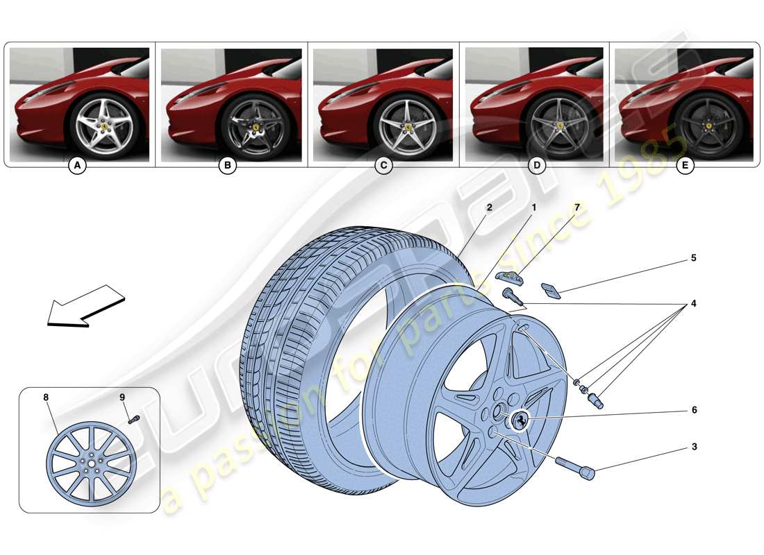 ferrari 458 spider (rhd) wheels parts diagram