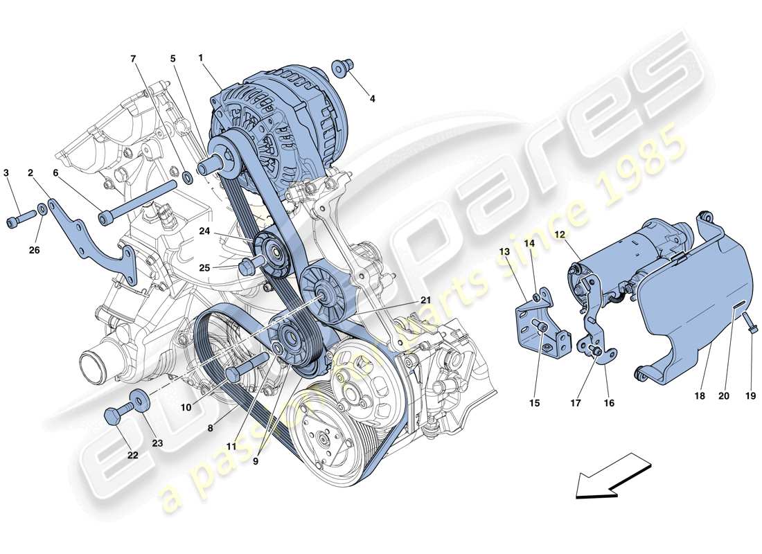 ferrari 458 spider (rhd) alternator - starter motor parts diagram