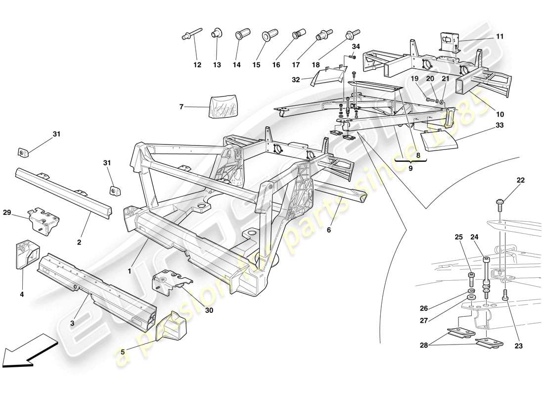 ferrari f430 scuderia spider 16m (europe) chassis - structure, rear elements and panels parts diagram