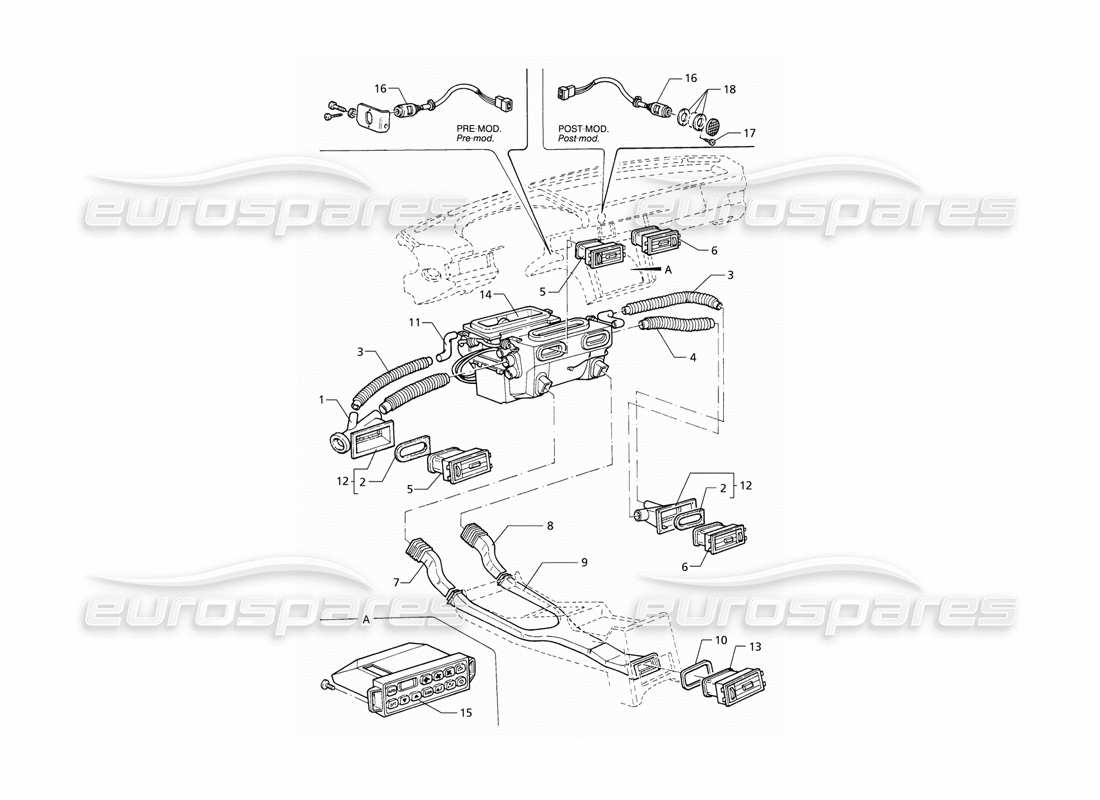 maserati qtp v8 (1998) passenger compartment ventilation (lhd) part diagram