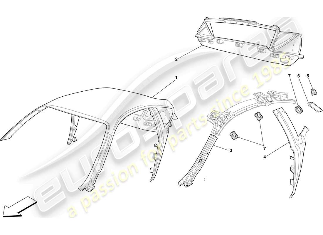 ferrari f430 coupe (europe) roof - structure part diagram