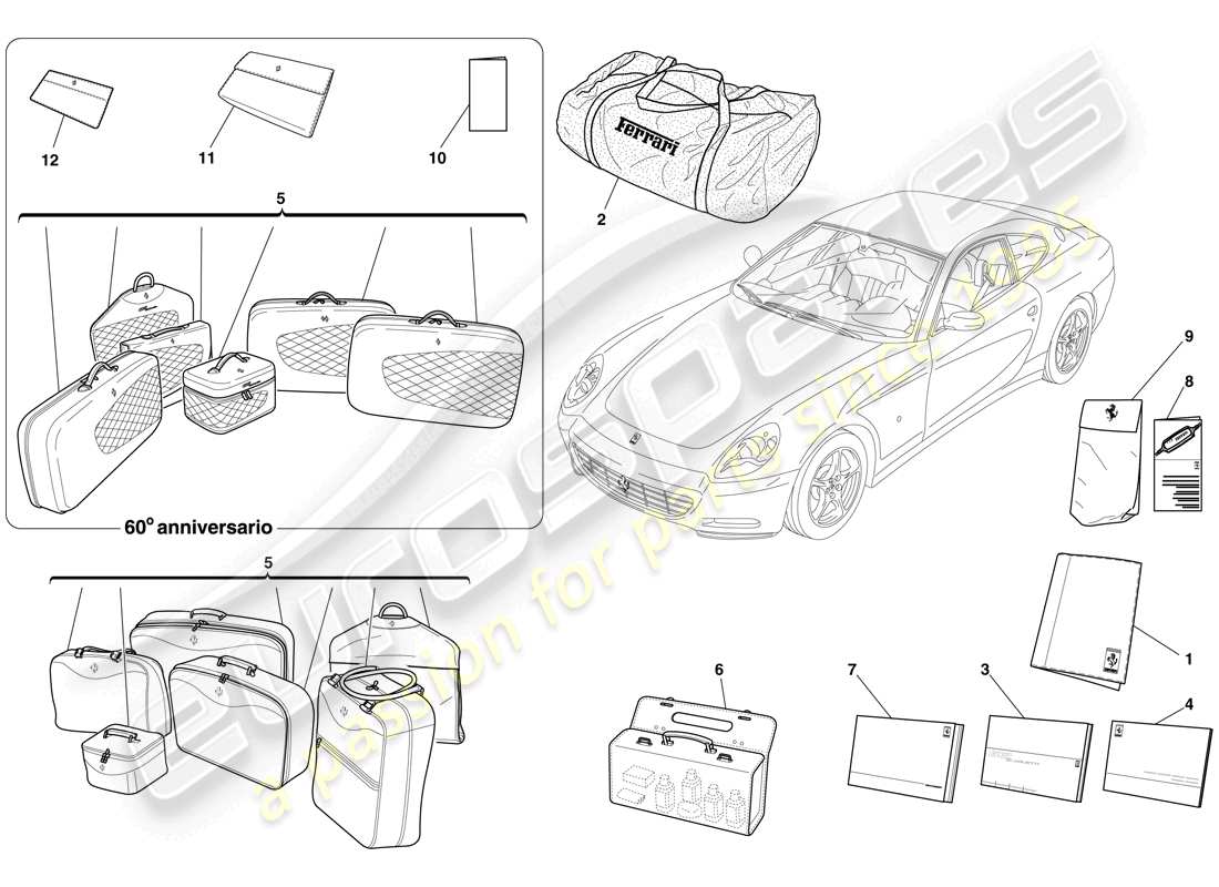 ferrari 612 sessanta (rhd) documentation and accessories parts diagram