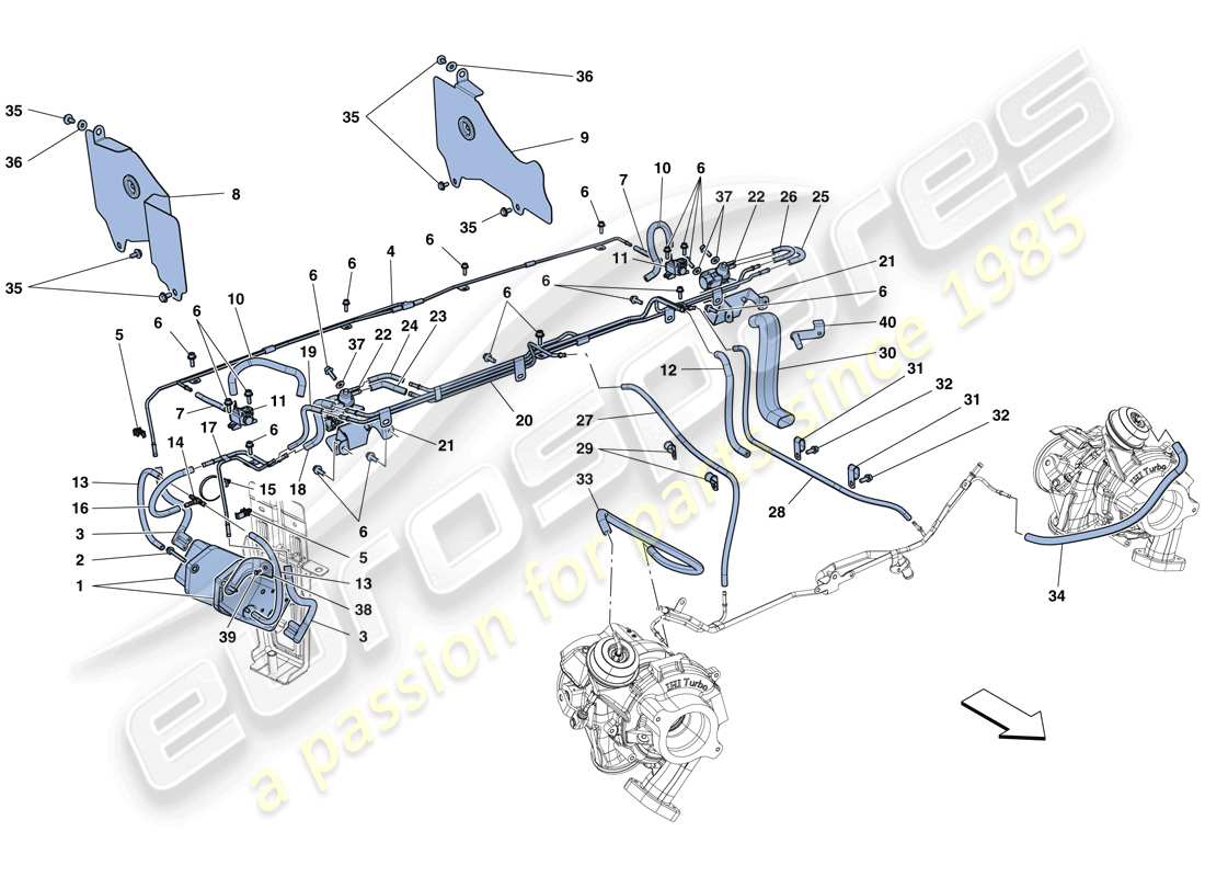 ferrari 488 spider (rhd) turbocharging system adjustments parts diagram