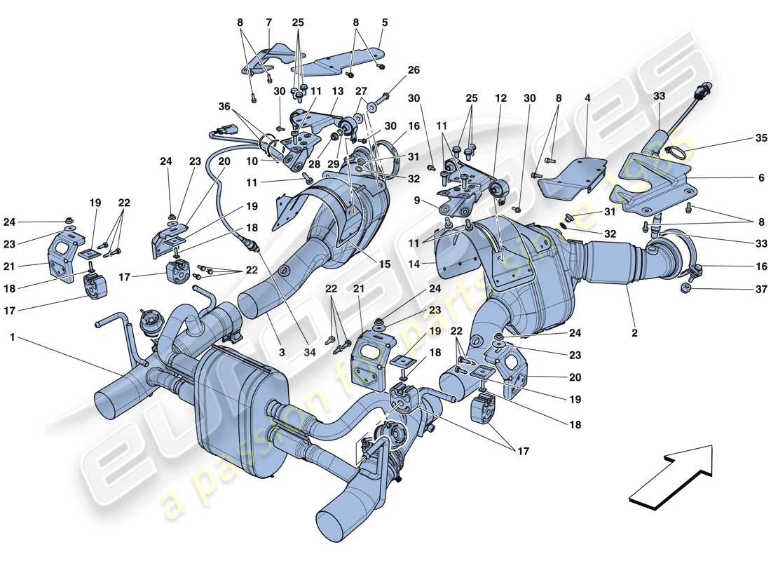 ferrari 488 gtb (usa) exhaust system parts diagram