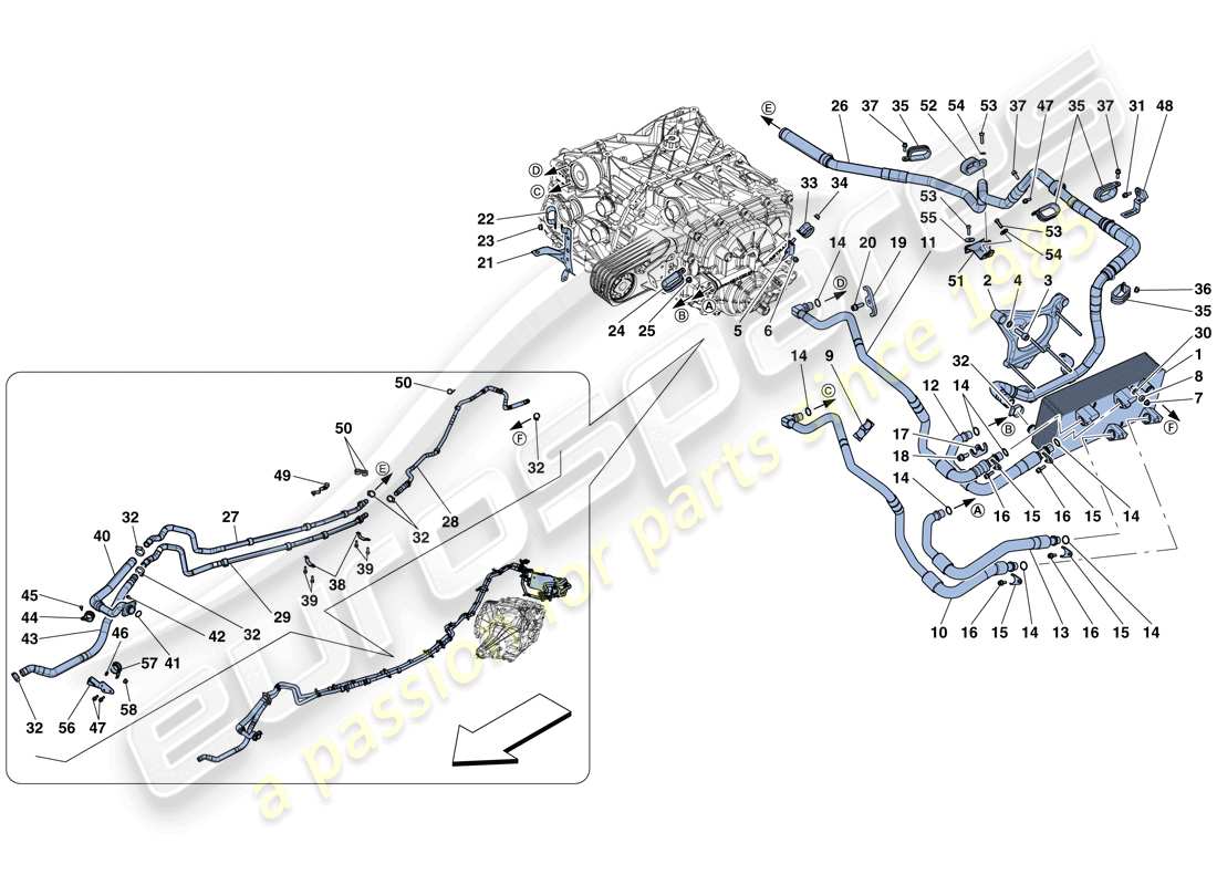 ferrari 812 superfast (usa) gearbox oil lubrication and cooling system parts diagram