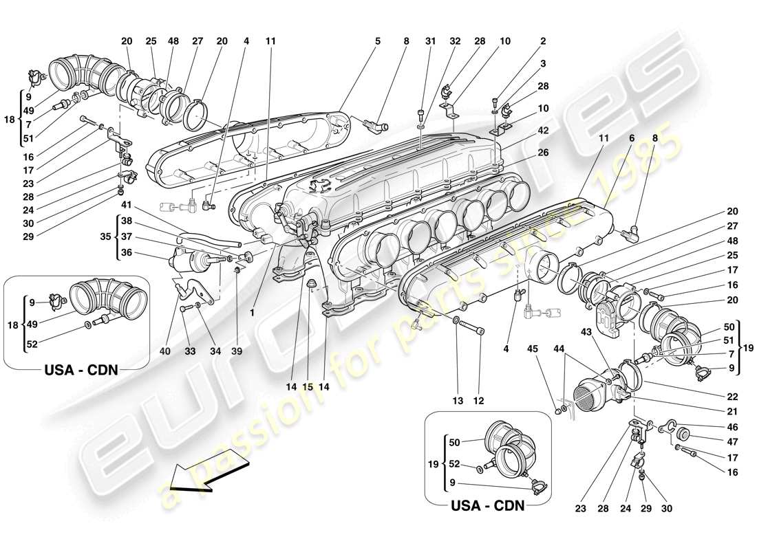 ferrari 612 scaglietti (usa) intake manifold parts diagram