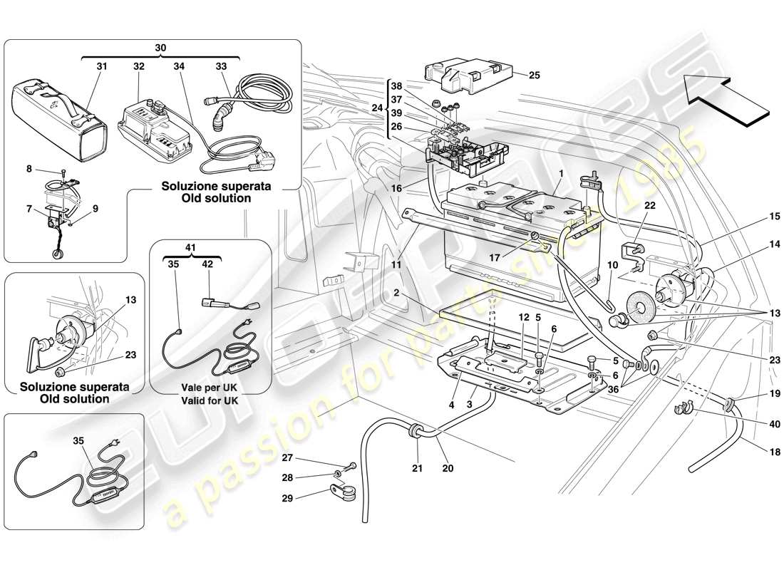 ferrari 599 gtb fiorano (usa) battery parts diagram