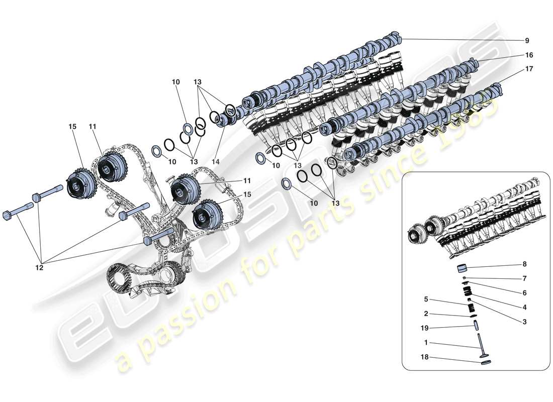 ferrari laferrari aperta (usa) timing system - tappets and shafts parts diagram