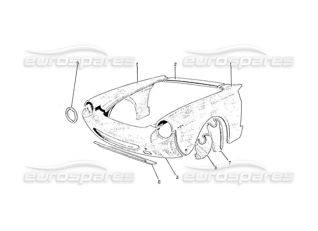 ferrari 330 gtc / 365 gtc (coachwork) front end panels (edizione 1 and 2) part diagram