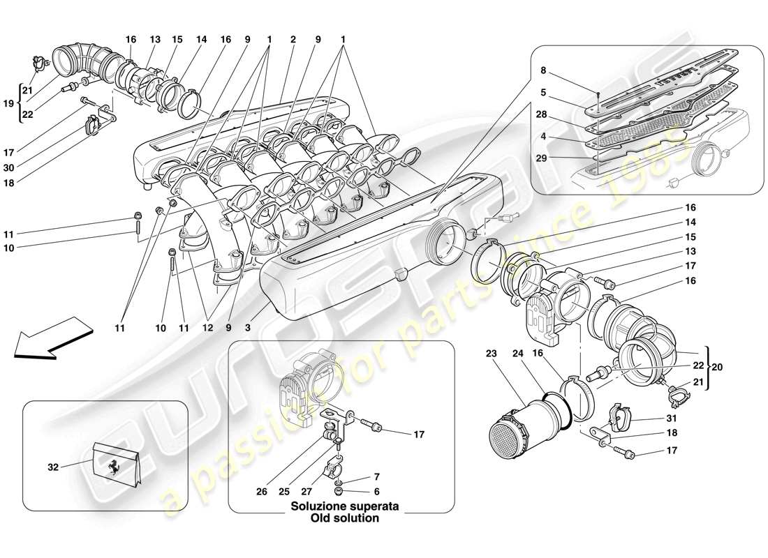 ferrari 599 gtb fiorano (rhd) intake manifold parts diagram