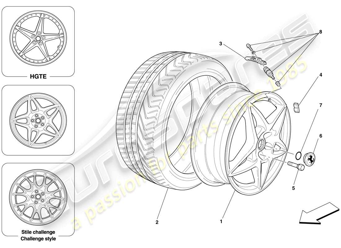 ferrari 599 gtb fiorano (rhd) wheels parts diagram