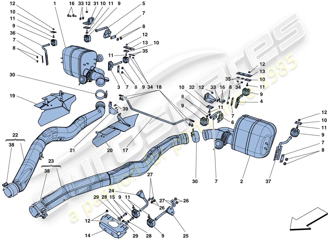 ferrari 812 superfast (usa) silencers parts diagram