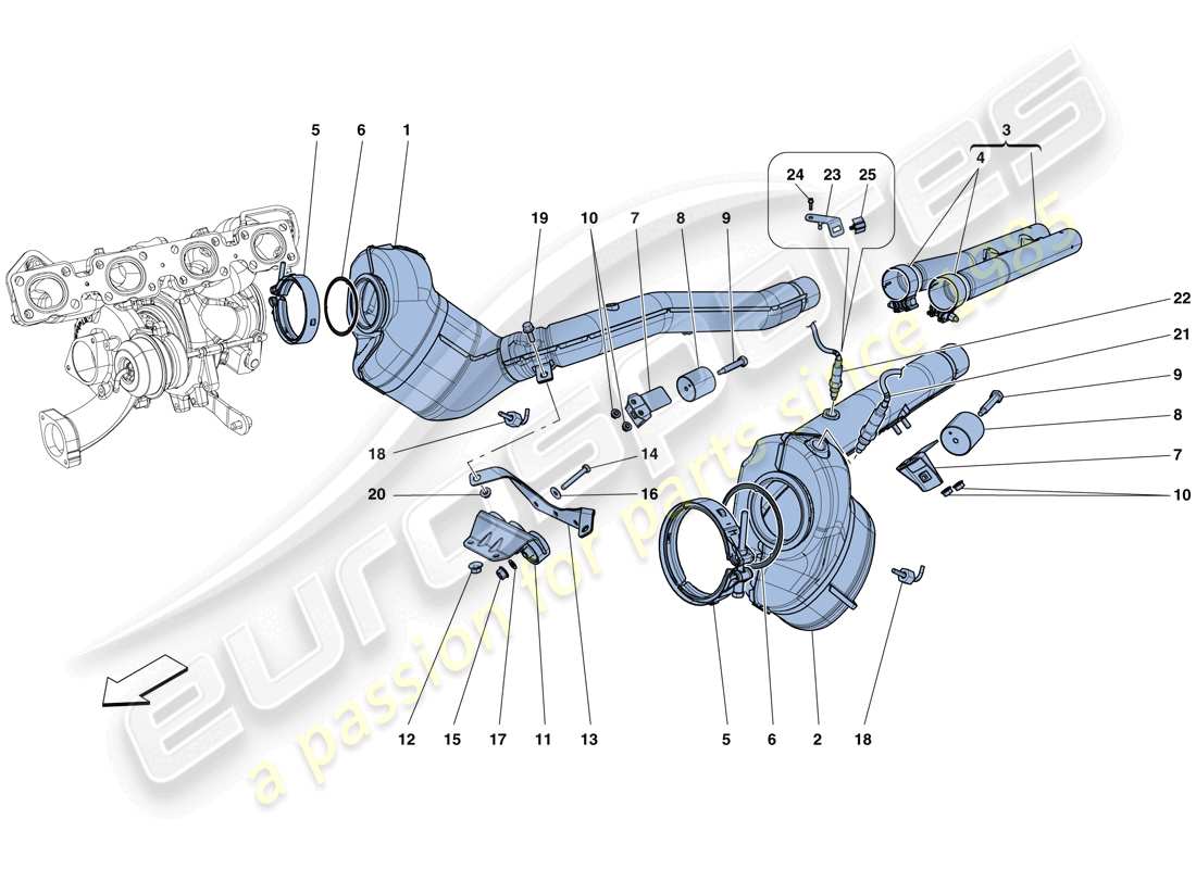 ferrari california t (usa) pre-catalytic converters and catalytic converters parts diagram
