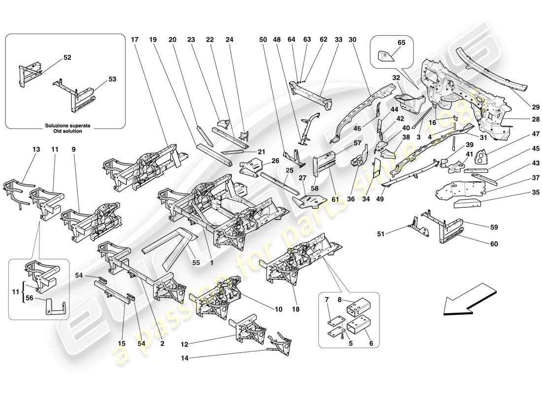 ferrari 599 sa aperta (rhd) structures and elements, front of vehicle parts diagram