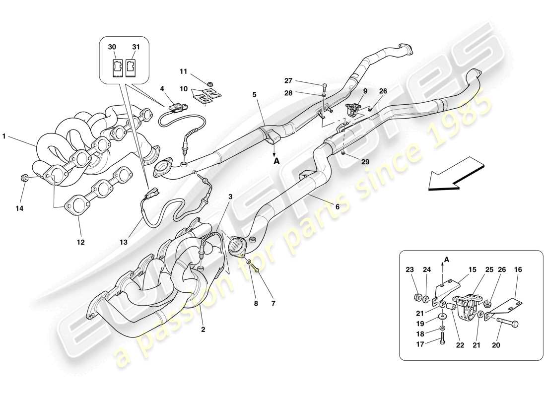 ferrari 599 gto (europe) front exhaust system parts diagram