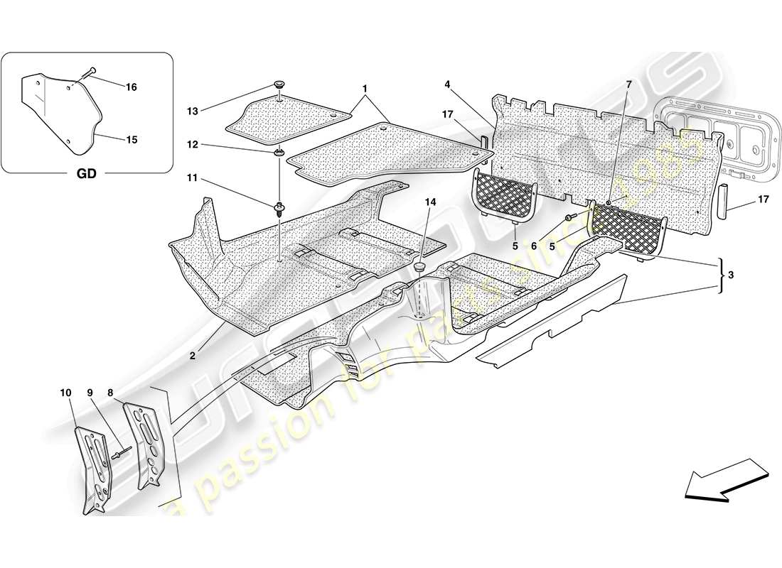 ferrari f430 coupe (usa) passenger compartment mats part diagram