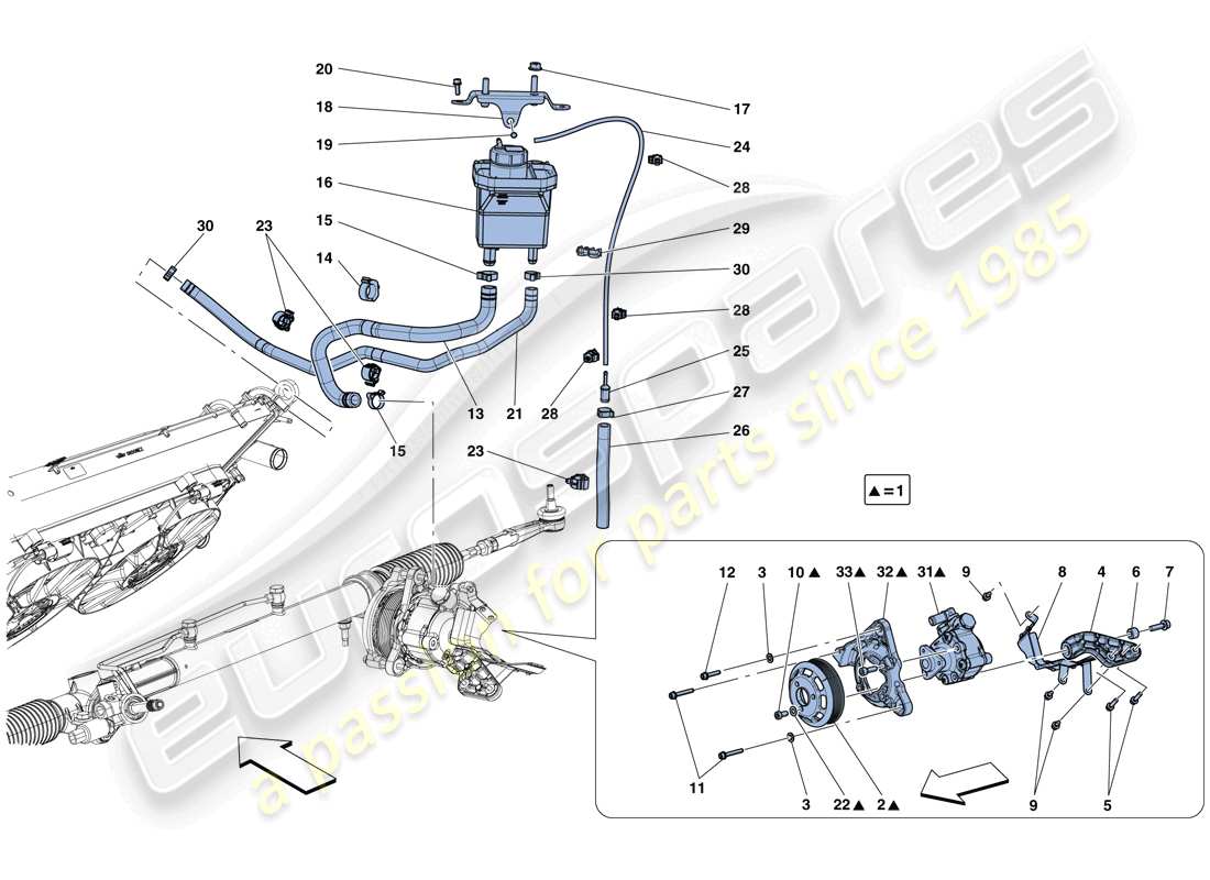 ferrari gtc4 lusso t (europe) power steering pump and reservoir parts diagram