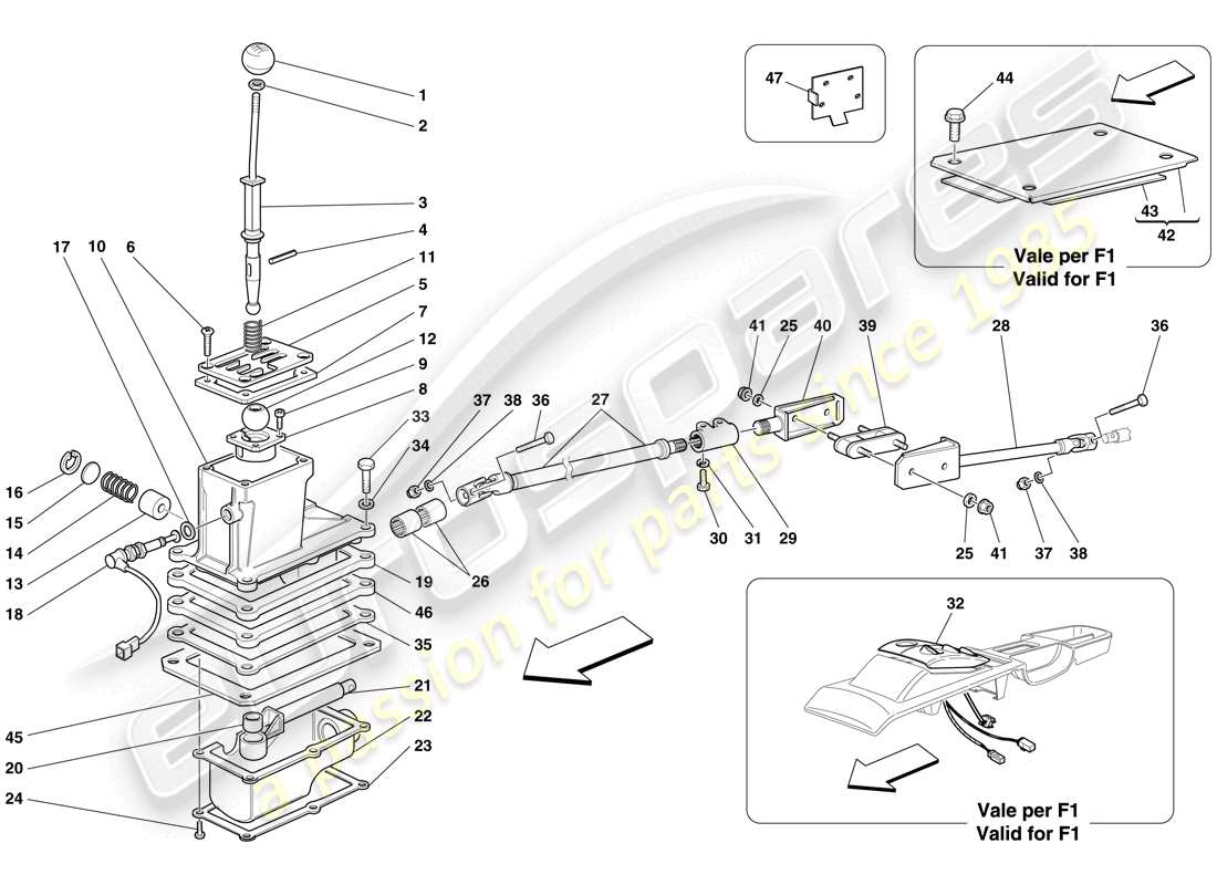 ferrari 599 gtb fiorano (usa) external gearbox controls parts diagram