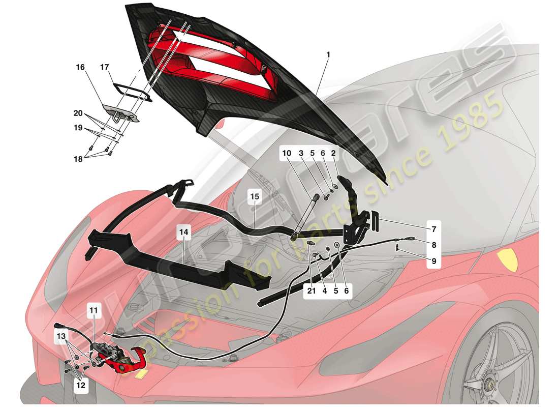 ferrari laferrari (usa) front lid and release mechanism part diagram