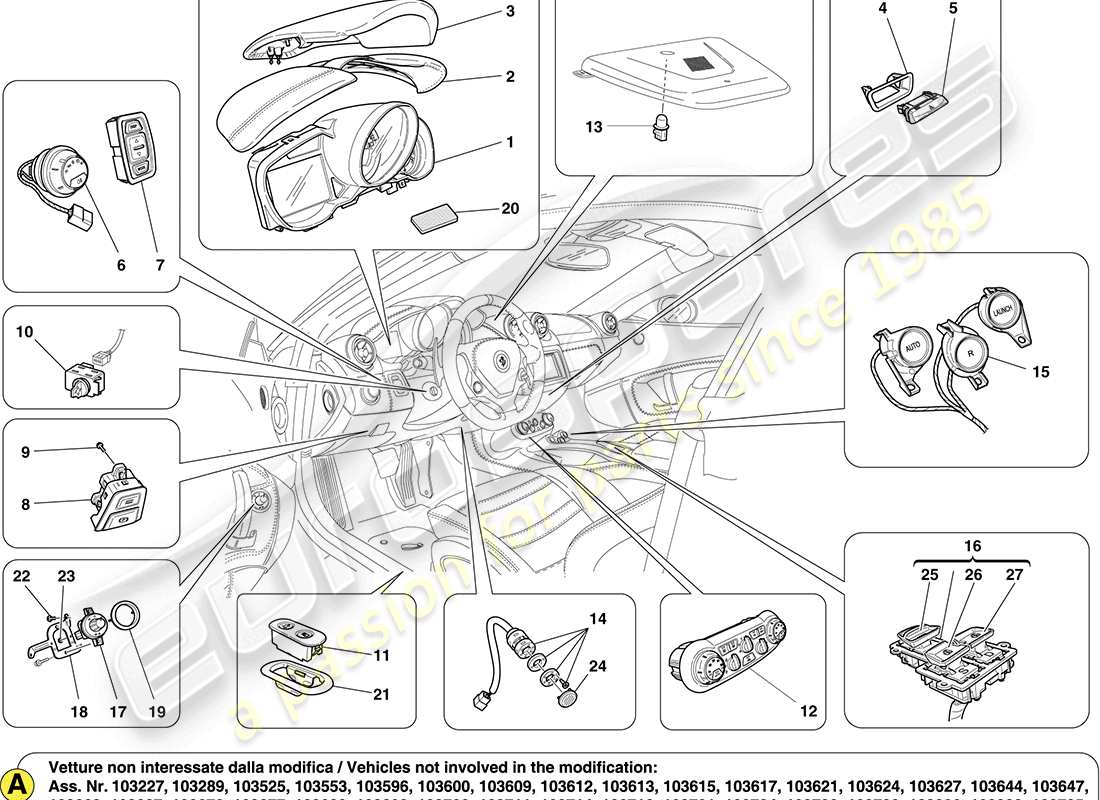ferrari california (europe) internal passenger compartment services parts diagram