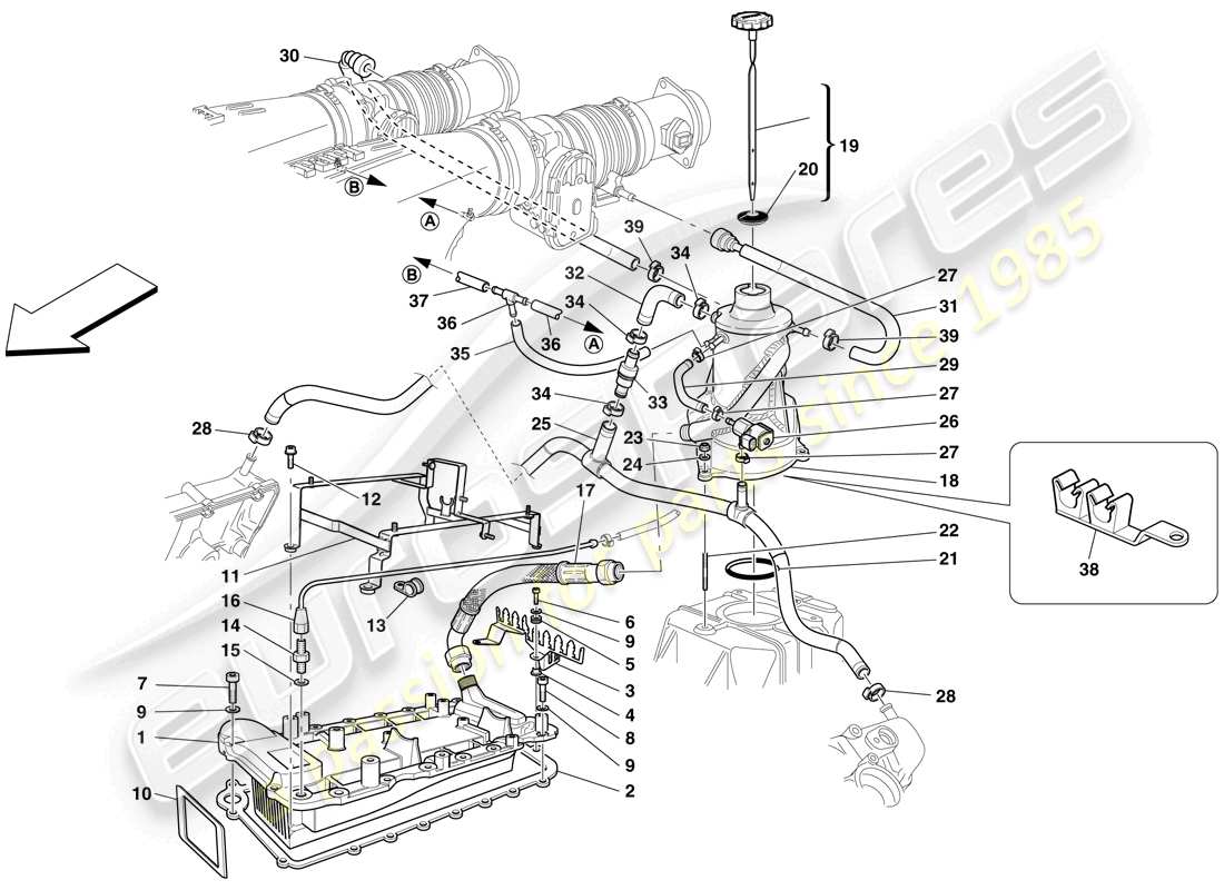 ferrari f430 scuderia (usa) lubrication system - tank - heat exchanger part diagram