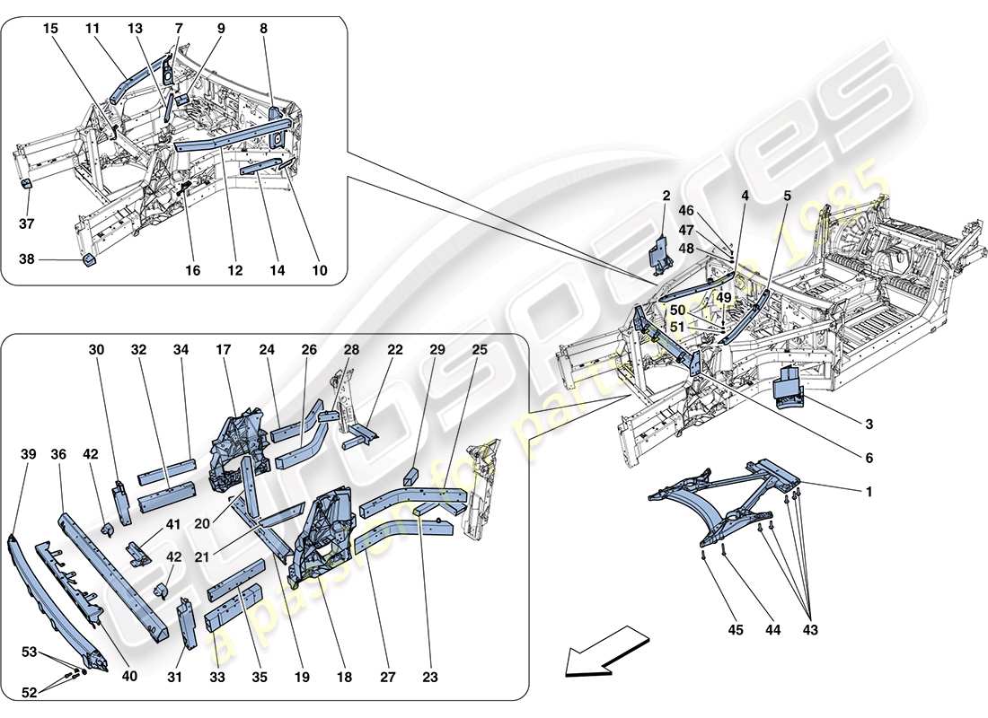 ferrari ff (usa) structures and elements, front of vehicle parts diagram