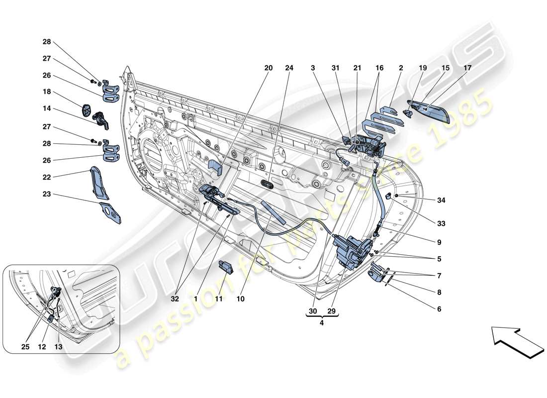 ferrari gtc4 lusso (usa) doors - opening mechanisms and hinges part diagram