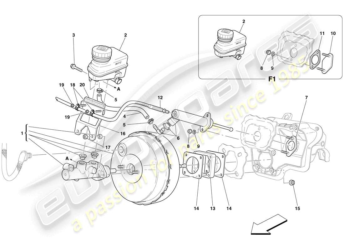 ferrari 599 gtb fiorano (rhd) hydraulic brake and clutch control parts diagram
