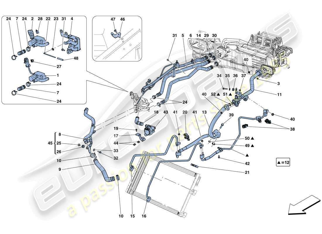 ferrari gtc4 lusso t (usa) ac system - water and freon parts diagram