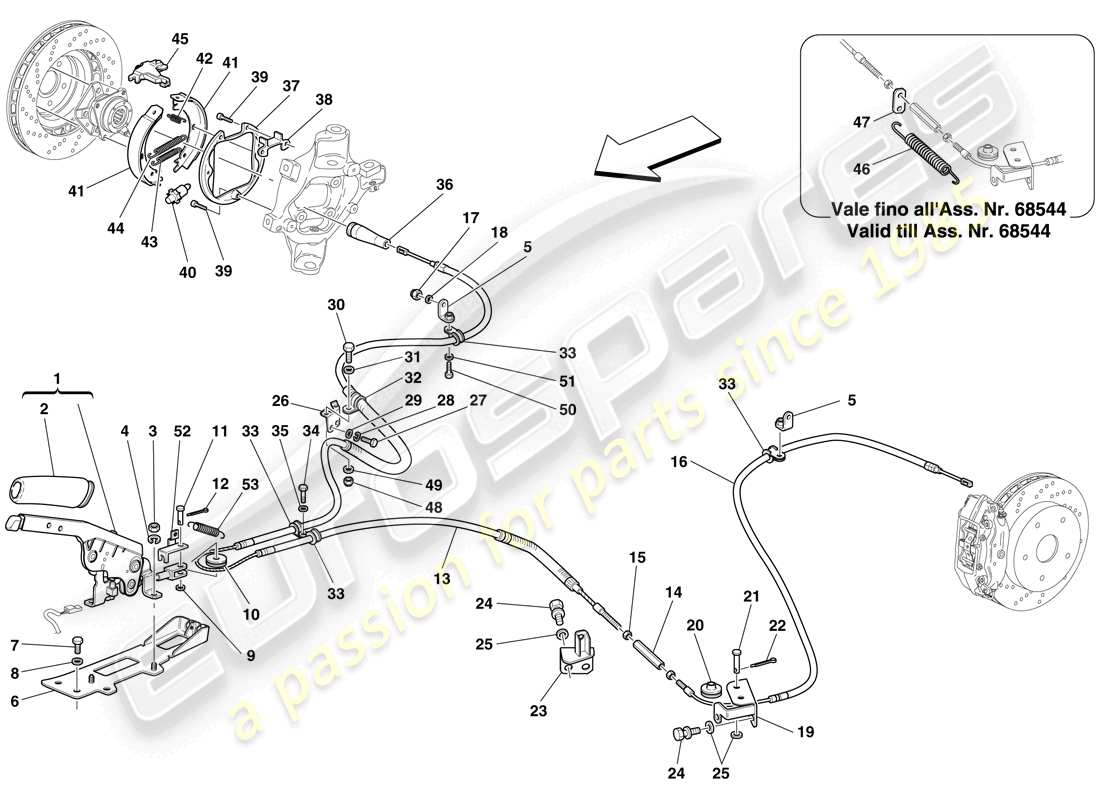 ferrari 599 gtb fiorano (usa) parking brake control parts diagram