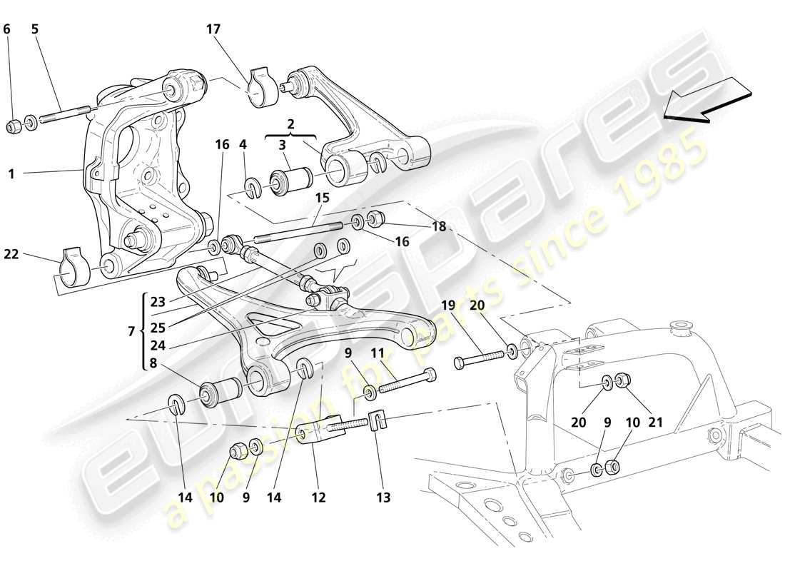 maserati trofeo rear suspension - wishbones parts diagram