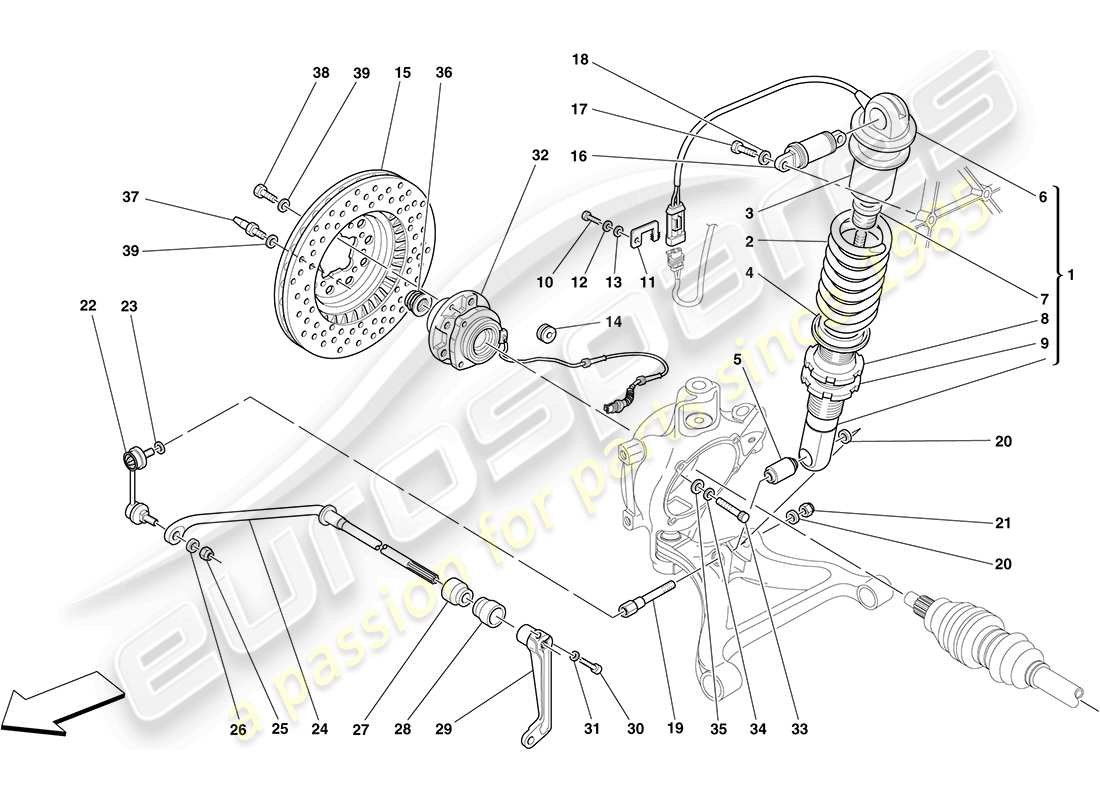 ferrari f430 coupe (usa) rear suspension - shock absorber and brake disc parts diagram