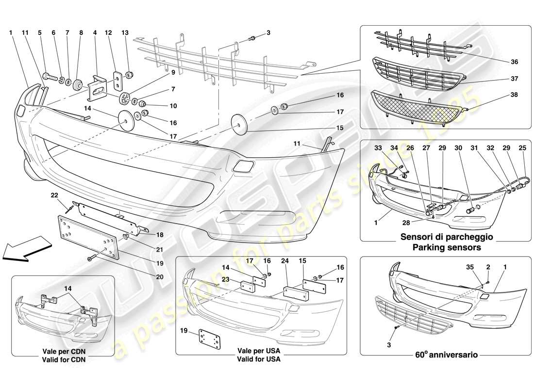 ferrari 612 scaglietti (europe) front bumper parts diagram