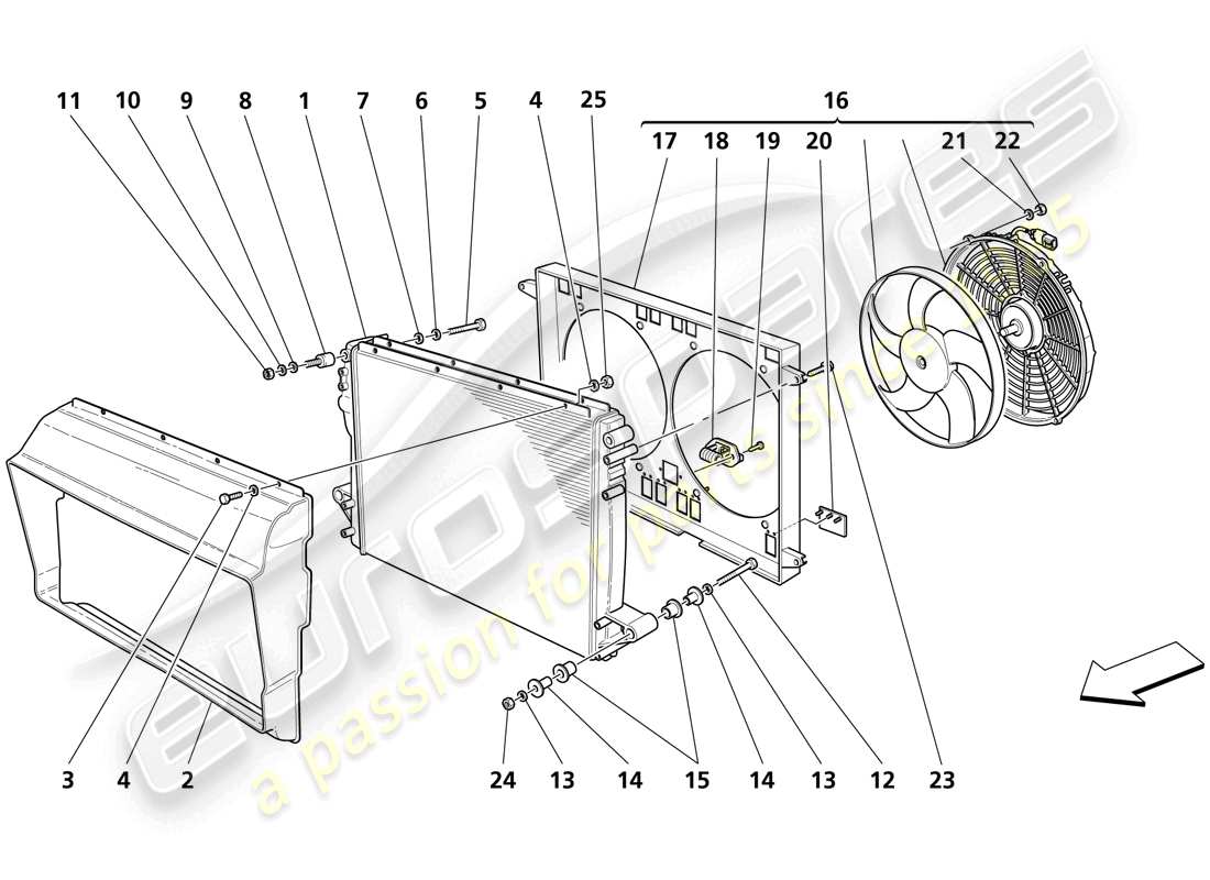 maserati trofeo cooling system radiator parts diagram