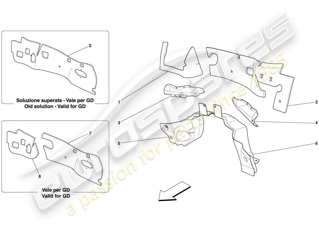 ferrari 612 scaglietti (europe) engine compartment firewall insulation part diagram