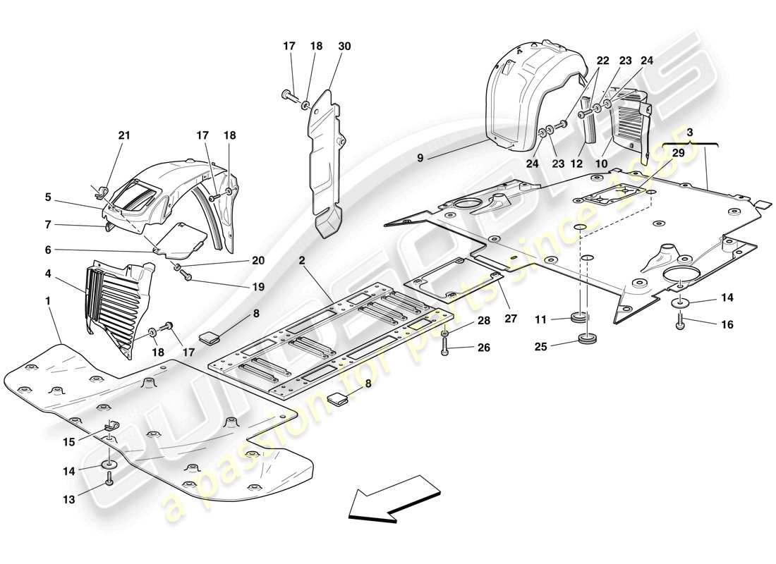 ferrari f430 scuderia spider 16m (rhd) flat undertray and wheelhouses parts diagram