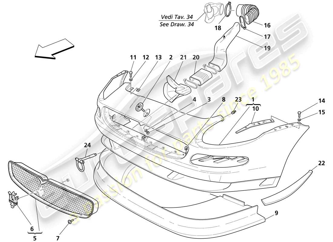 maserati trofeo front bumper parts diagram